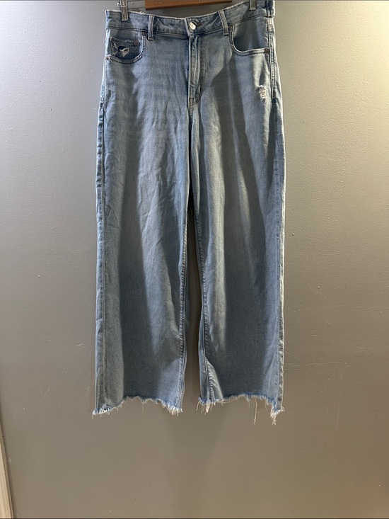 American Eagle Outfitters Denim - American Eagle Outfitters Light Blue Wide-Leg Jeans with Raw Hem